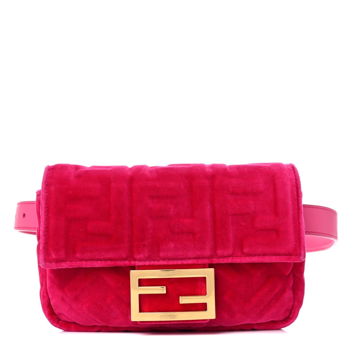 Velvet FF Embossed Hip Belt Baguette Bag Fuxia