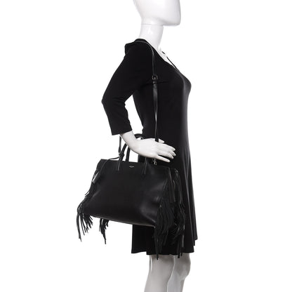 Saint Laurent Grained Calfskin Medium Fringe Cabas Rive Gauche Black 2 of 19