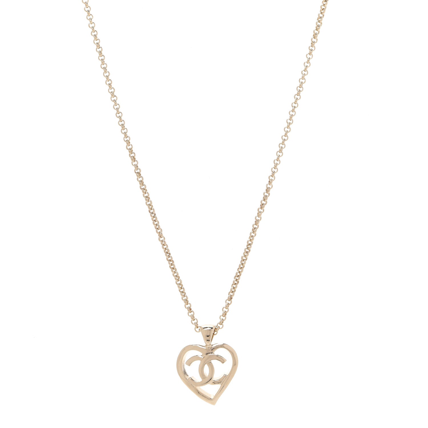 Chanel CC Heart Chain Pendant Necklace Gold 1 of 6