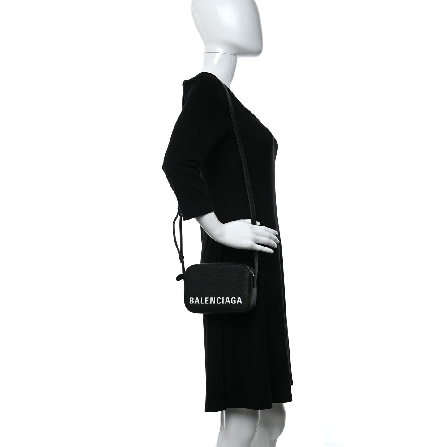 Signature Grained Calfskin Logo XS Ville Camera Bag Black White
