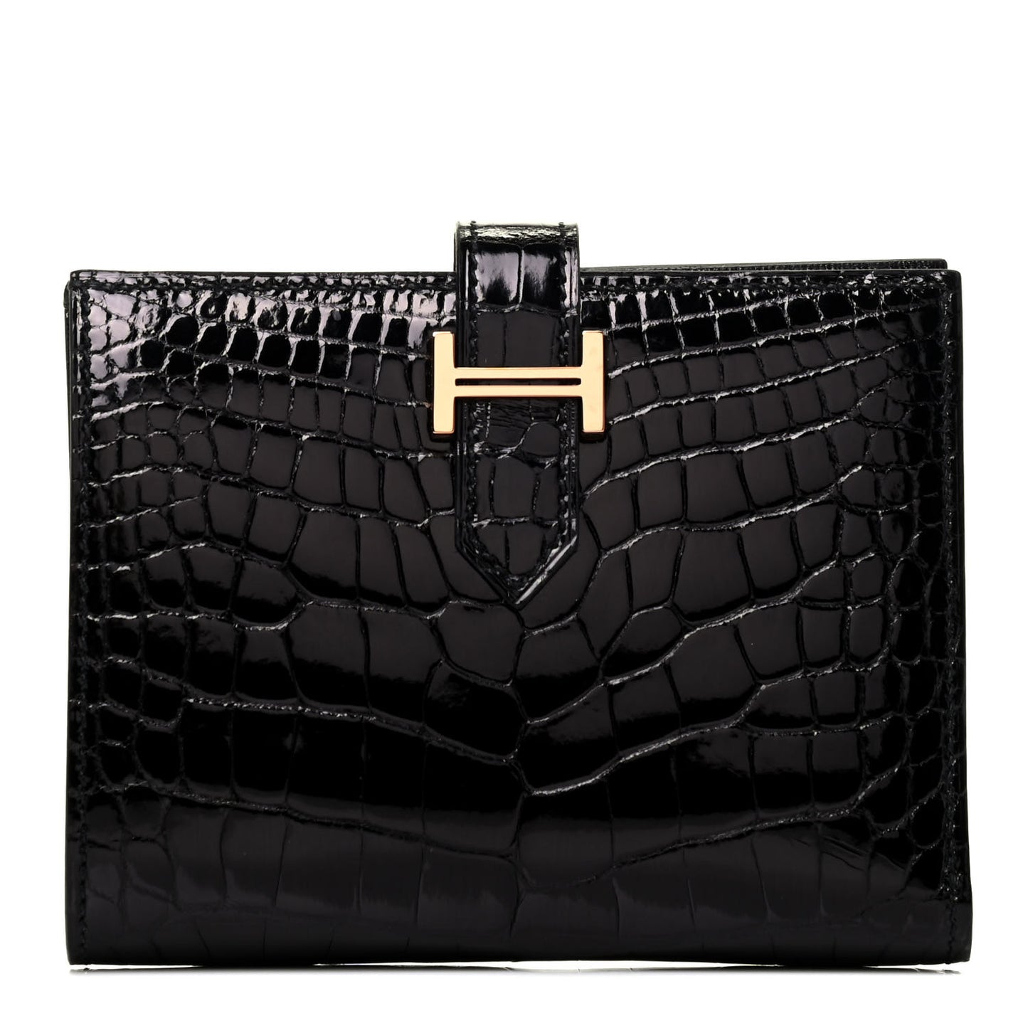 Shiny Alligator Bearn Compact Wallet Black