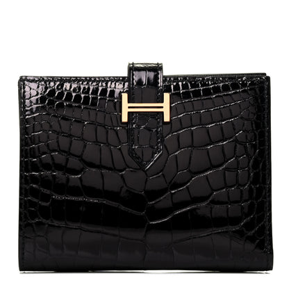 Hermes Shiny Alligator Bearn Compact Wallet Black 1 of 7
