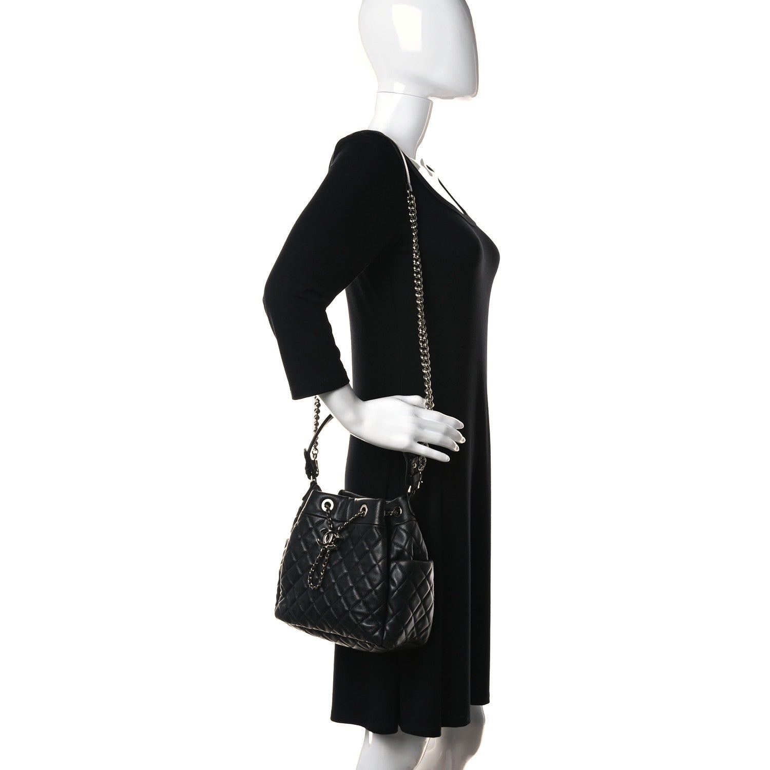 Chanel Lambskin Quilted Mini CC Chain Bucket Bag Black 2 of 16