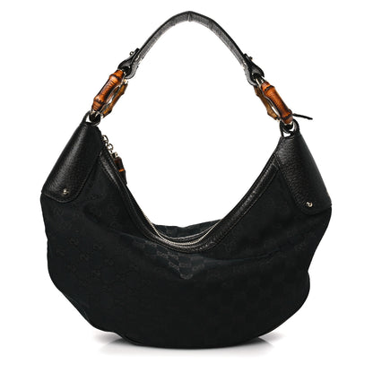 Gucci Monogram Half Moon Bamboo Ring Hobo Black 1 of 8