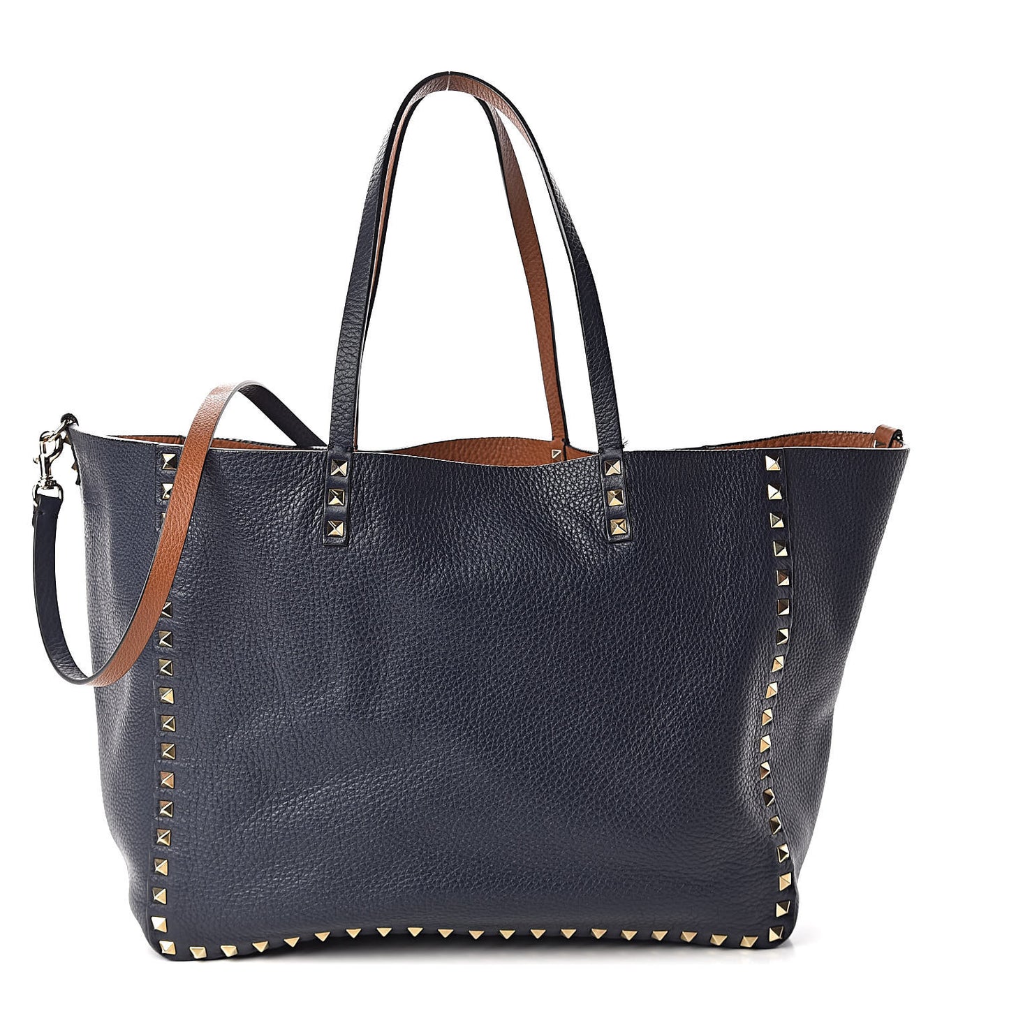 Pebbled Calfskin Medium Rockstud Reversible Tote Light Cuir Marine