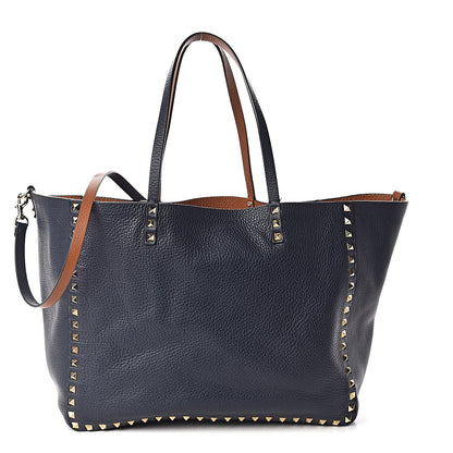 Valentino Garavani Pebbled Calfskin Medium Rockstud Reversible Tote Light Cuir Marine 3 of 15