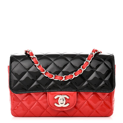 Chanel Patent Calfskin Quilted Bi-Color Mini Rectangular Flap Red Black 1 of 10