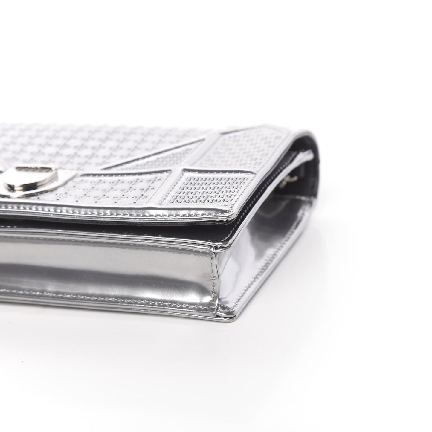 Metallic Patent Micro-Cannage Diorama Wallet on Chain Pouch Silver