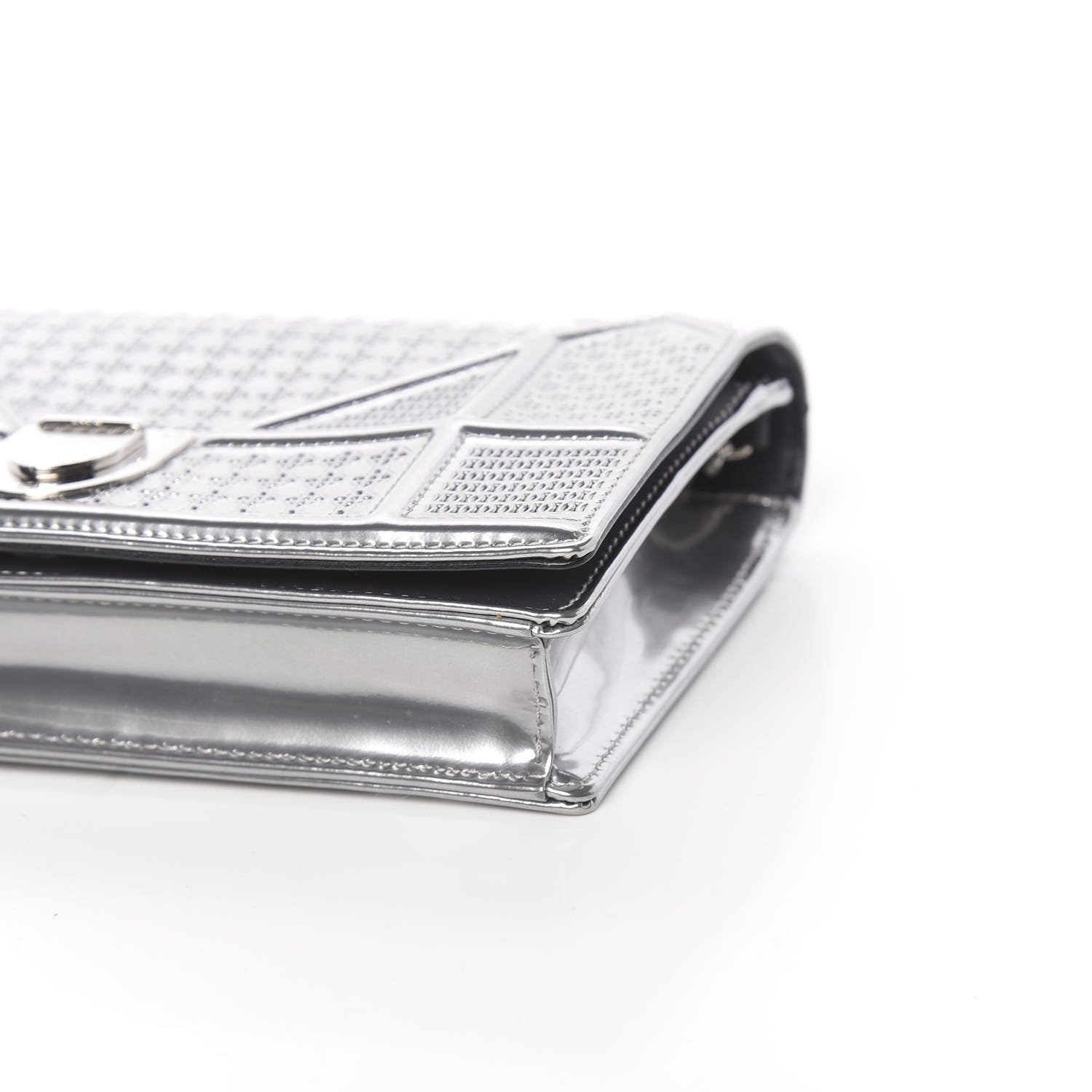 Christian Dior Metallic Patent Micro-Cannage Diorama Wallet on Chain Pouch Silver 9 of 10