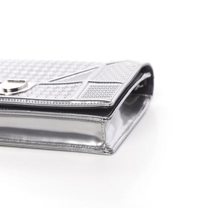 Christian Dior Metallic Patent Micro-Cannage Diorama Wallet on Chain Pouch Silver 9 of 10