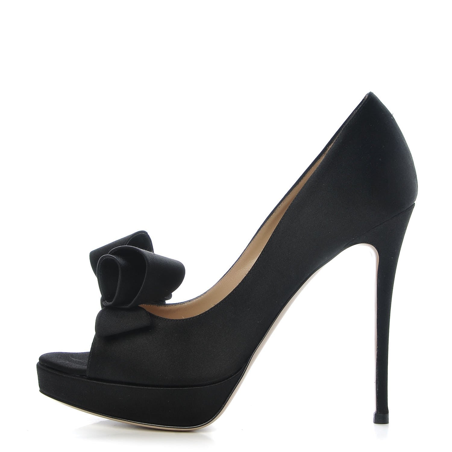 Valentino Garavani Satin Couture Bow Peep Toe 95/125mm Platform Pumps 37.5 Black 1 of 9