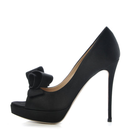 Valentino Garavani Satin Couture Bow Peep Toe 95/125mm Platform Pumps 37.5 Black 1 of 9