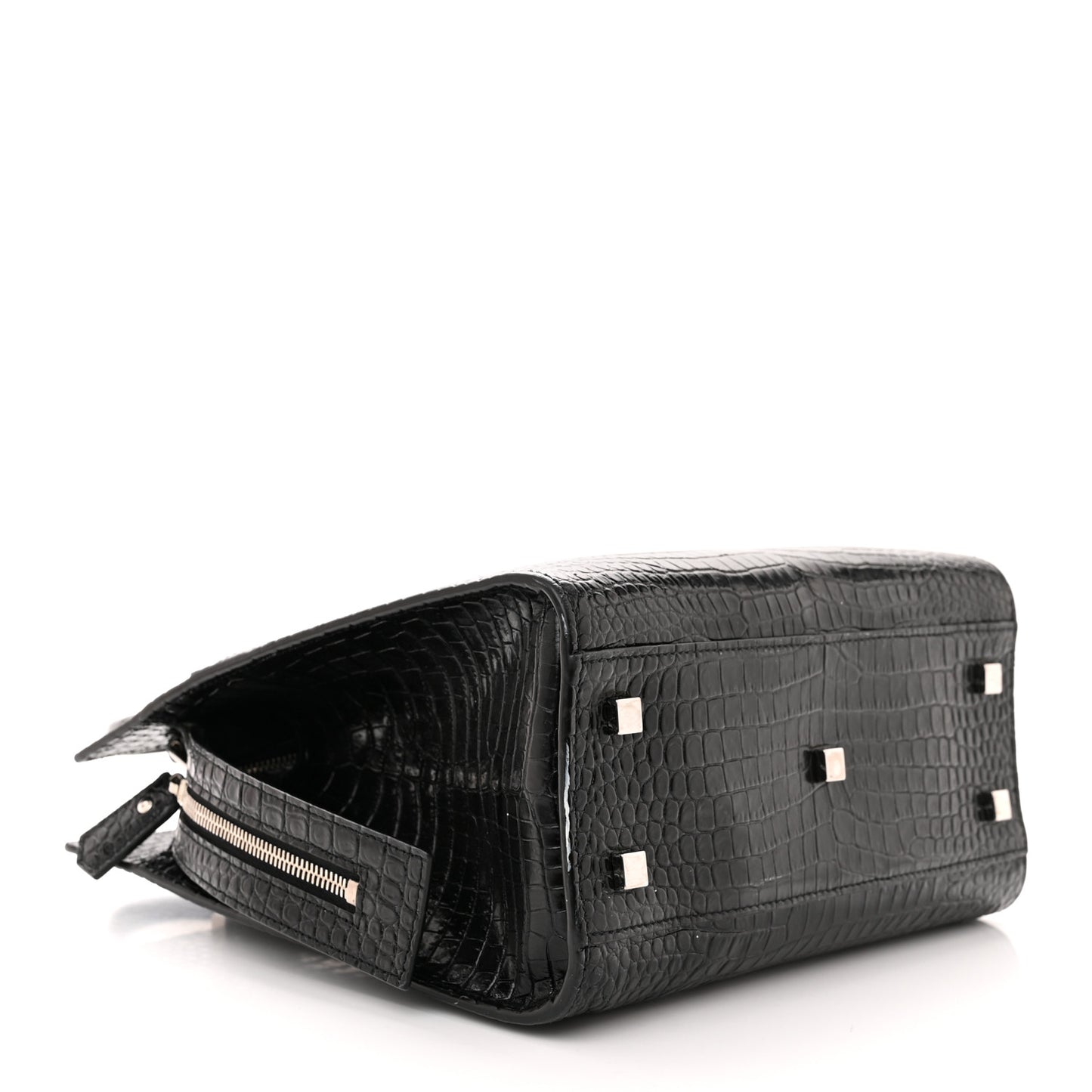Calfskin Crocodile Embossed Small Uptown Tote Black