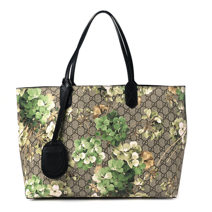 Gucci GG Supreme Monogram Blooms Medium Reversible Tote Beige New Military Black 1 of 9