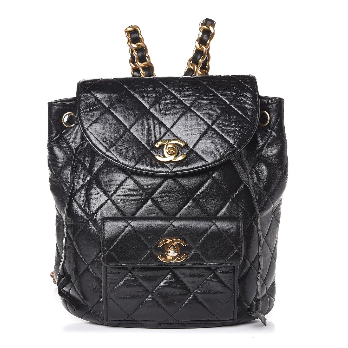 Lambskin Quilted Drawstring Backpack Black