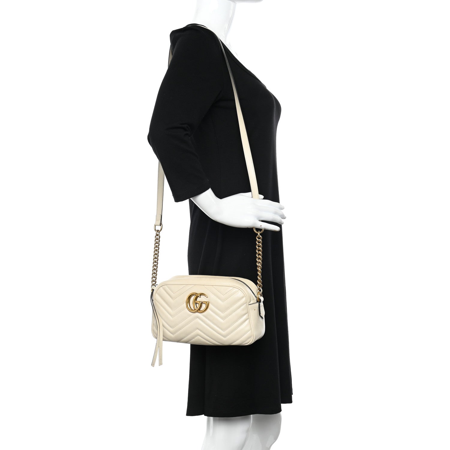 Gucci Calfskin Matelasse Small GG Marmont Chain Shoulder Bag White 2 of 19