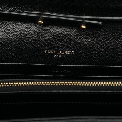Saint Laurent Grain De Poudre Matelasse Chevron Monogram Chain Wallet Black 5 of 8