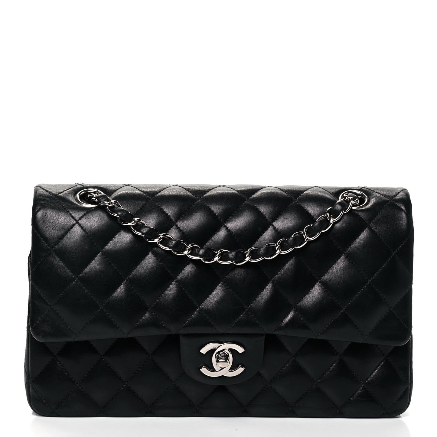 Lambskin Quilted Medium Double Flap Black