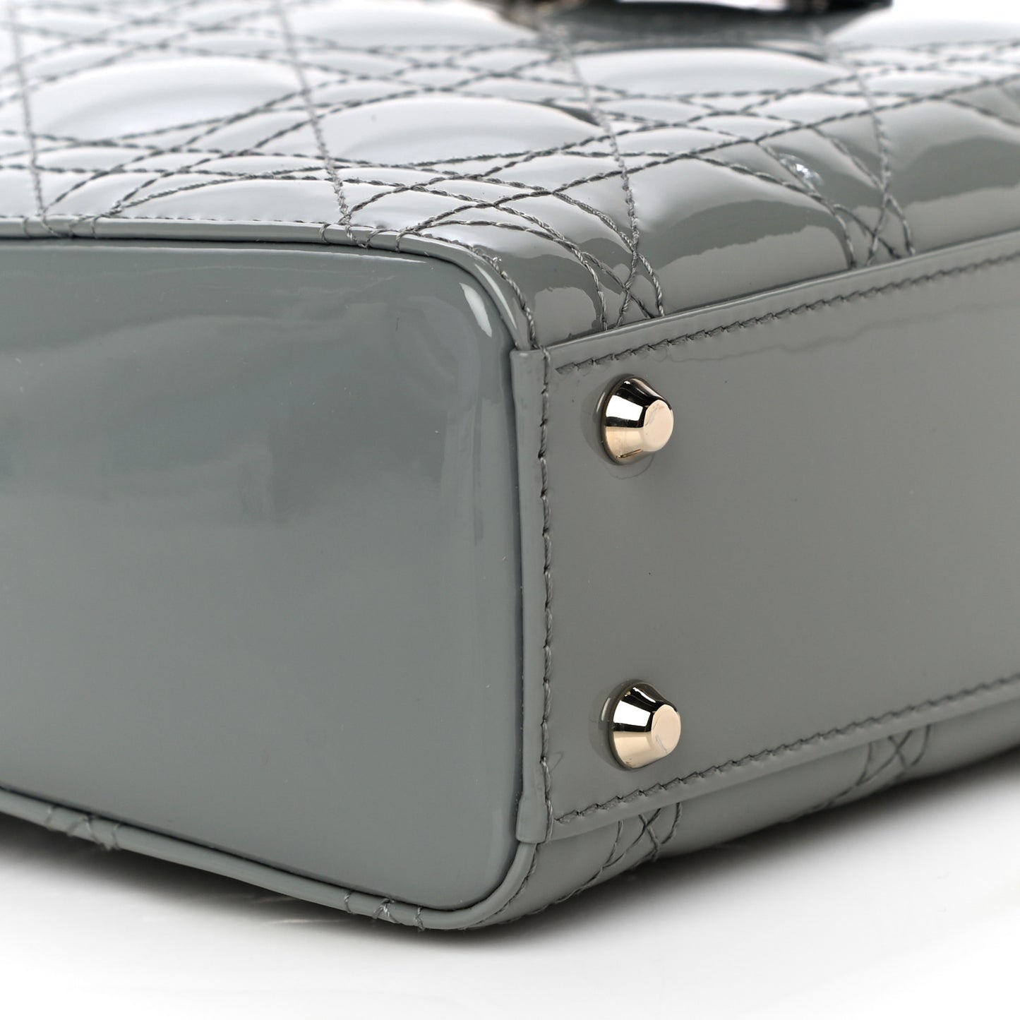 Patent Cannage Mini Lady Dior Grey Stone