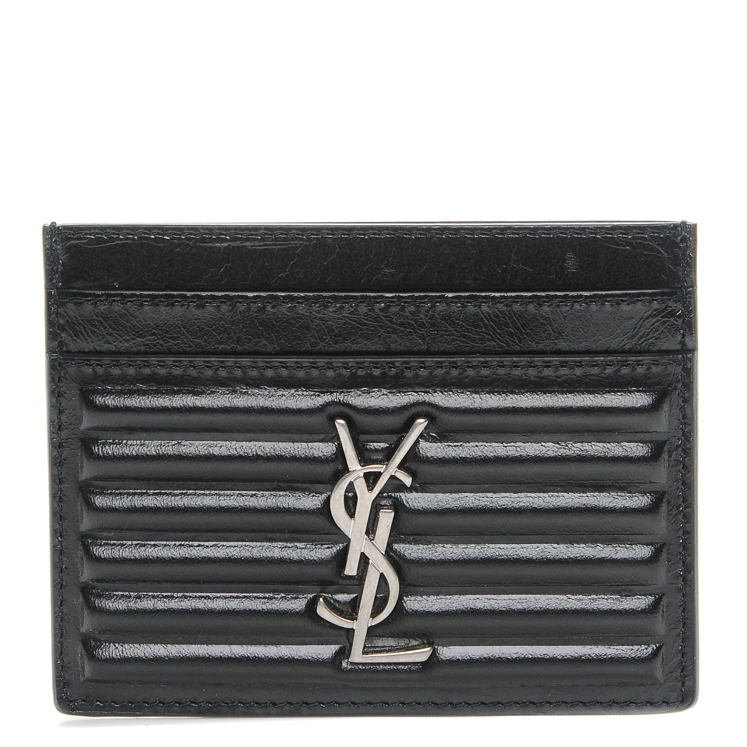 Saint Laurent Ribbed Calfskin Opium Monogram Credit Card Case Black 1 of 7