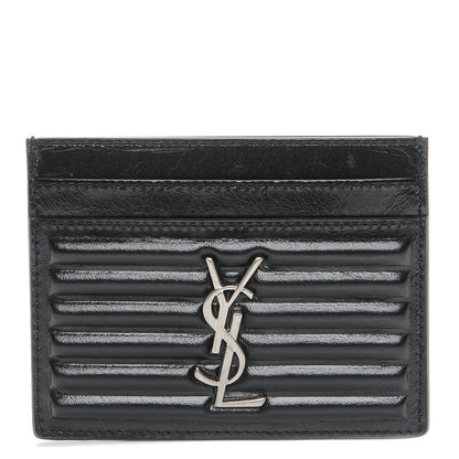 Saint Laurent Ribbed Calfskin Opium Monogram Credit Card Case Black 1 of 7