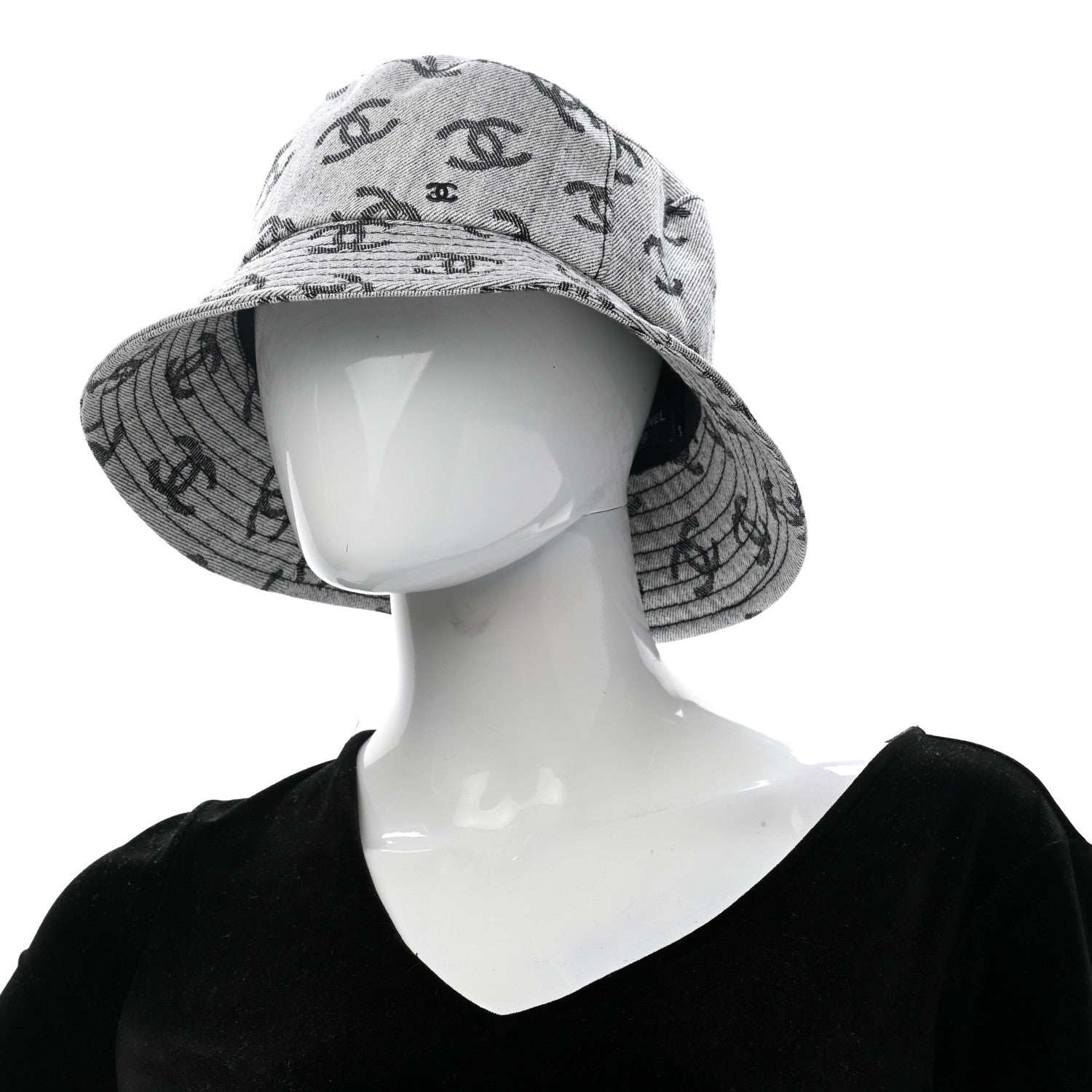Chanel Denim CC Bucket Hat L White Black 2 of 8