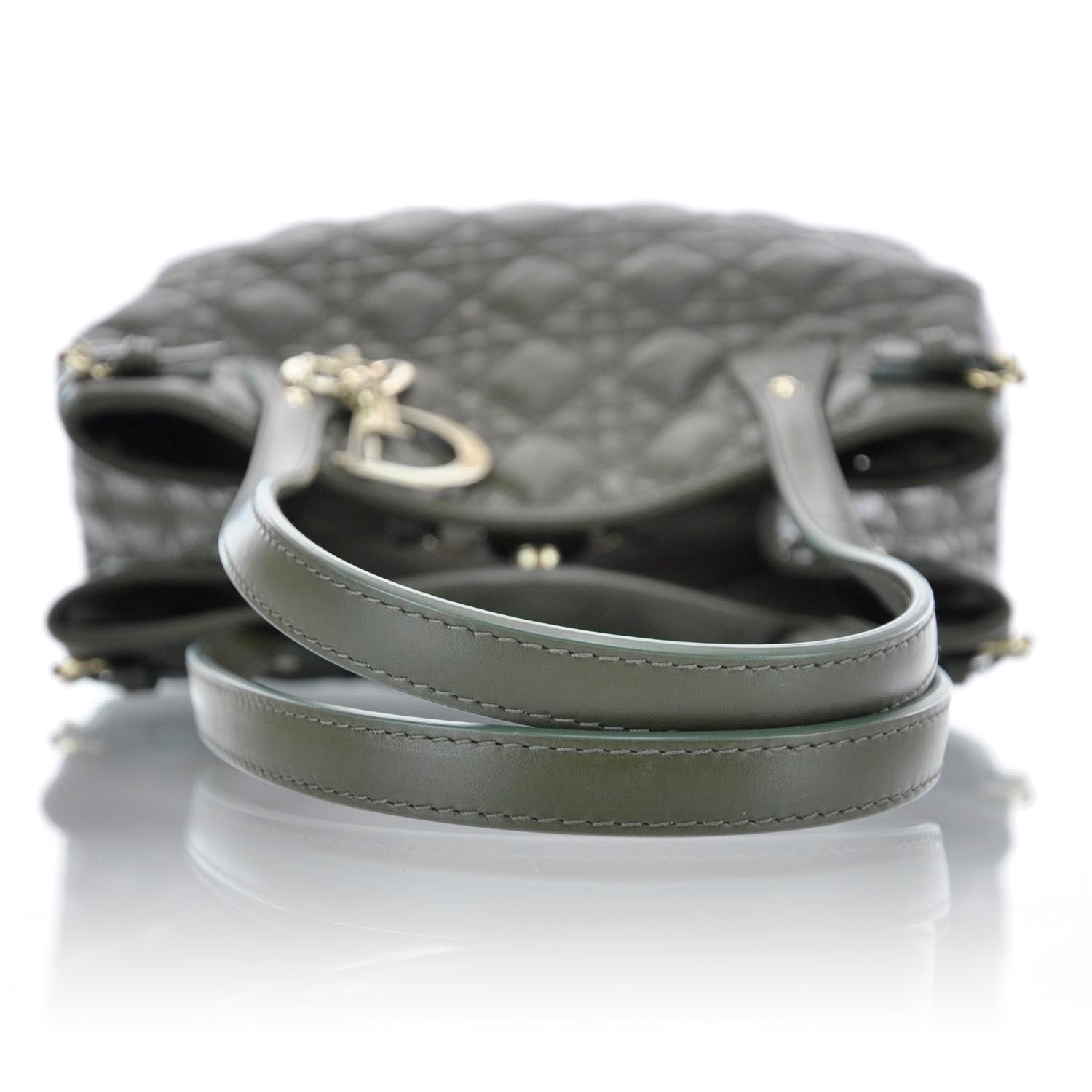 Christian Dior Coated Canvas Cannage Small Panarea Tote Olive 4 of 9