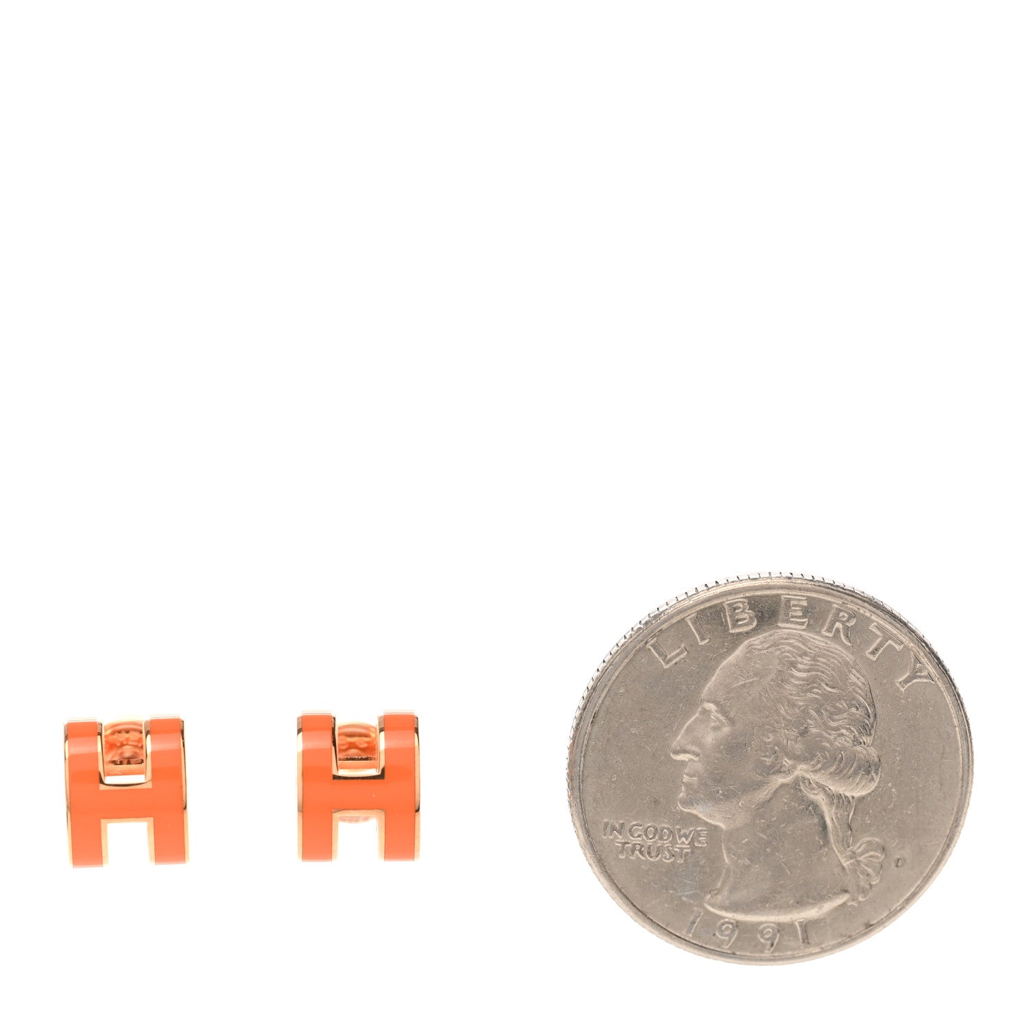 Hermes Gold Lacquered Mini Pop H Earrings Orange Soie 2 of 5