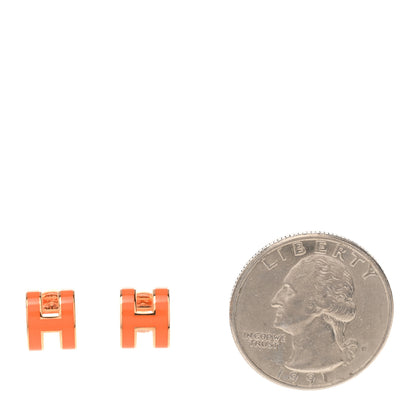 Hermes Gold Lacquered Mini Pop H Earrings Orange Soie 2 of 5