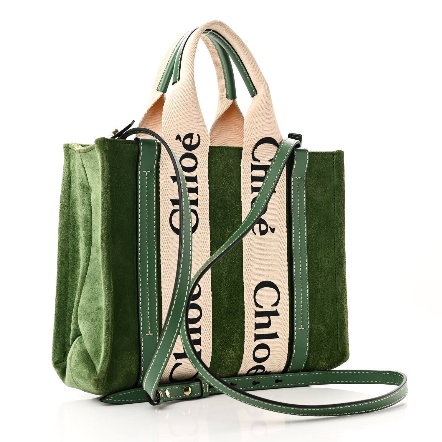 Chloe Suede Calfskin Small Woody Tote Bright Green 3 of 9