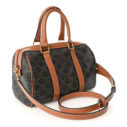 Celine Triomphe Canvas Calfskin Medium Boston Bag Tan 3 of 10