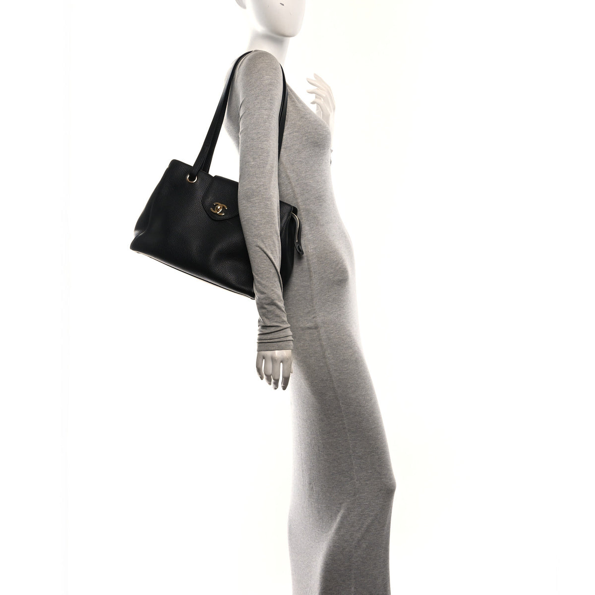 Grained Calfskin Shopping Tote Black