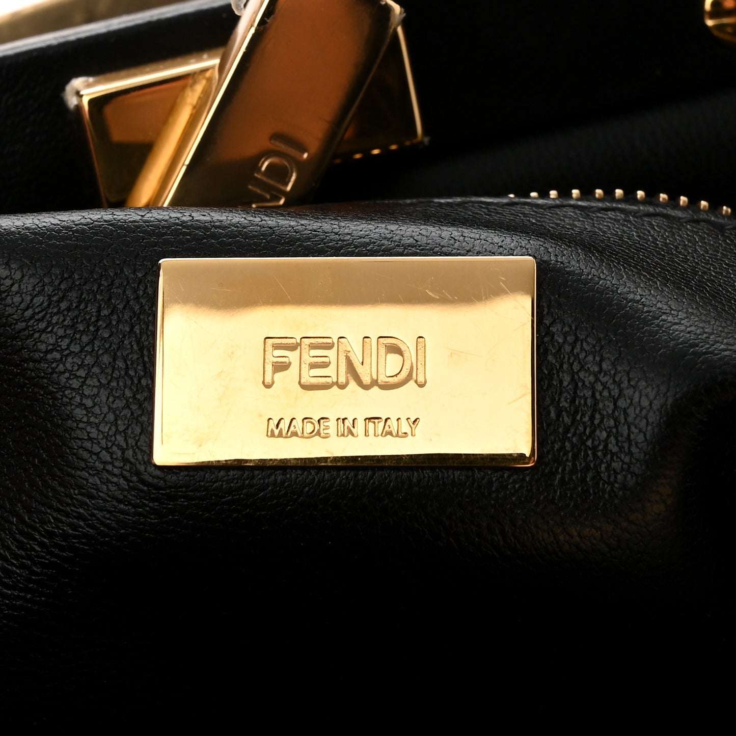 Shearling Nappa Macro FF 1974 Mini Peekaboo Iconic Satchel Tobacco Black