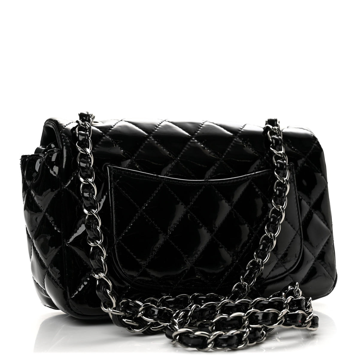 Patent Calfskin Quilted Mini Rectangular Flap Black
