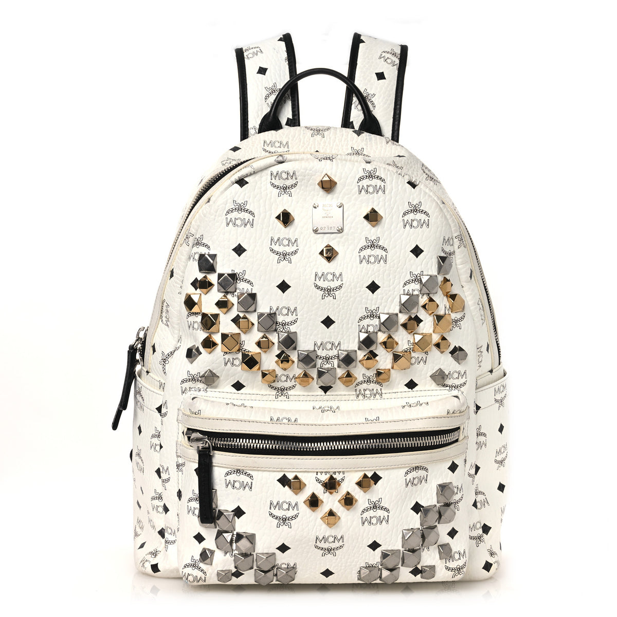 MCM Visetos Studded Medium Stark M Backpack White 1841028 