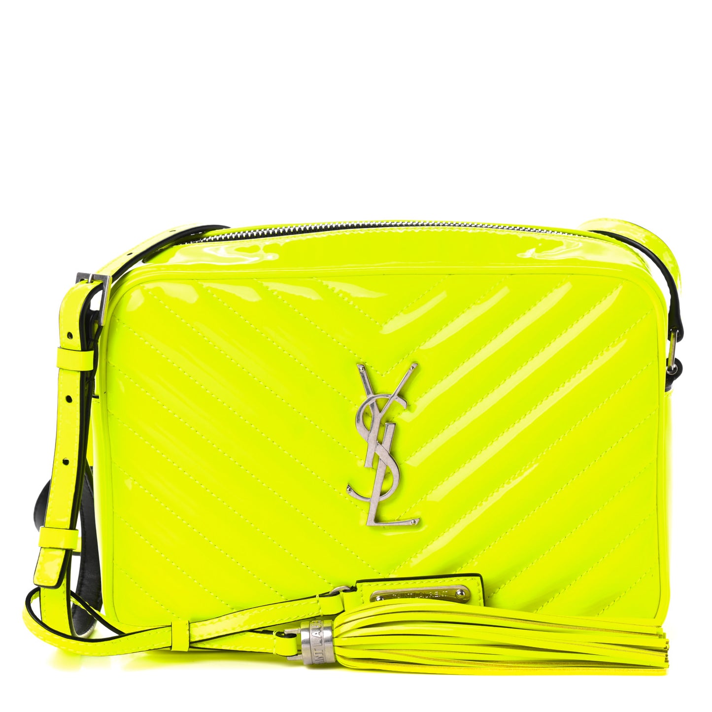 Patent Calfskin Matelasse Monogram Lou Camera Bag Neon Yellow