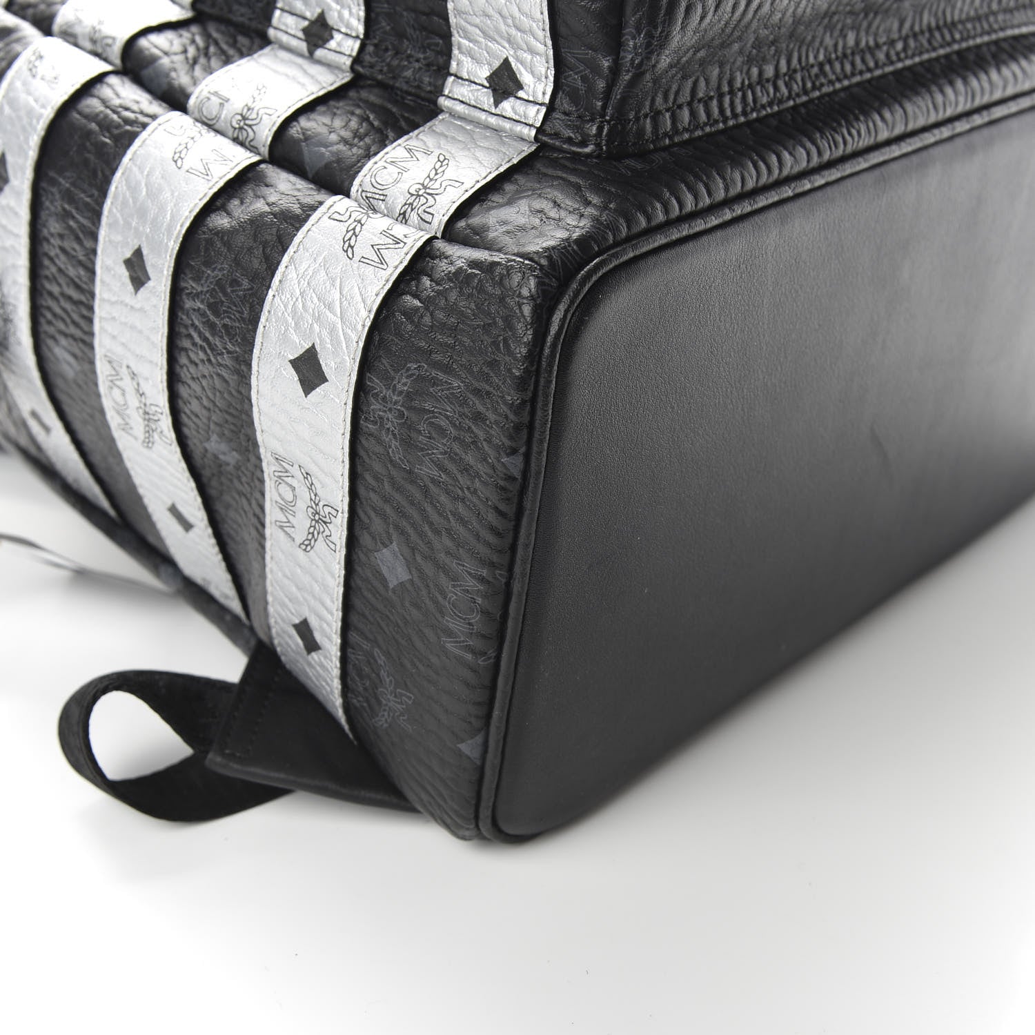 MCM Metallic Visetos Striped Medium Stark Backpack Silver Black 7 of 10