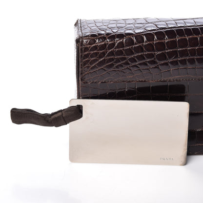 Prada Calfskin Crocodile Embossed Clutch Moro 8 of 8