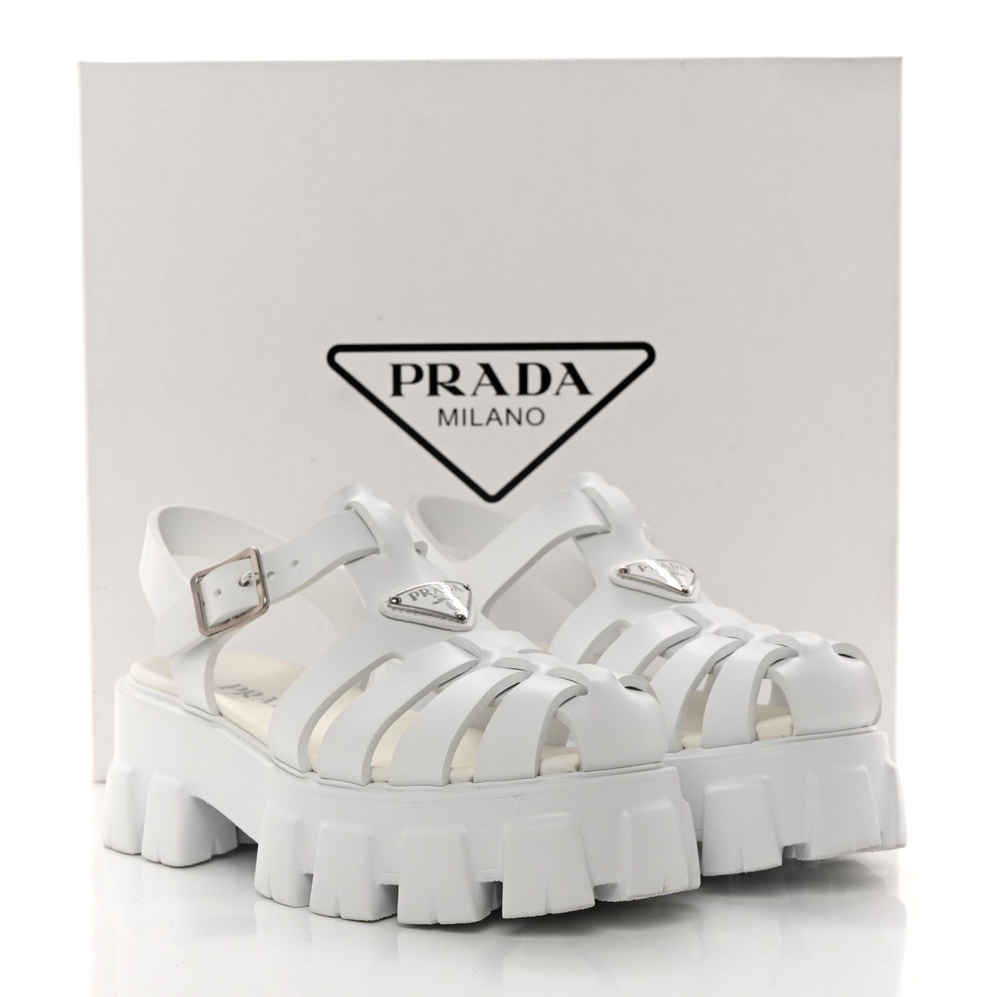 Foam Rubber Metal Triangle Logo Monolith 55mm Cage Sandals 38 White