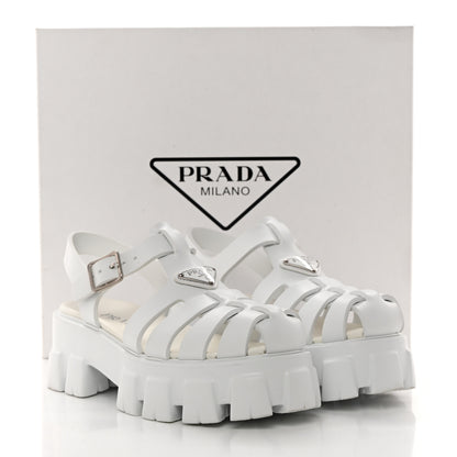 Prada Foam Rubber Metal Triangle Logo Monolith 55mm Cage Sandals 38 White 9 of 9