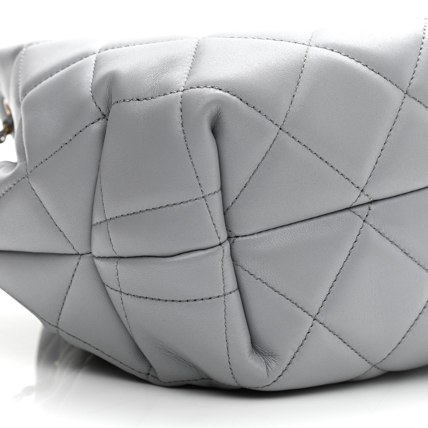 Lambskin Quilted CC Dweller Drawstring Bucket Bag Light Grey