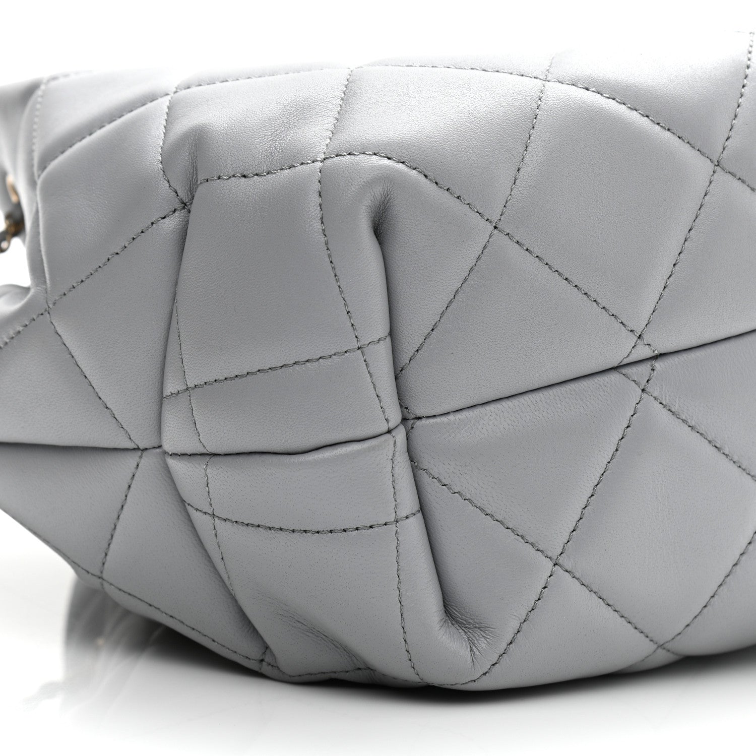 Chanel Lambskin Quilted CC Dweller Drawstring Bucket Bag Light Grey 9 of 11