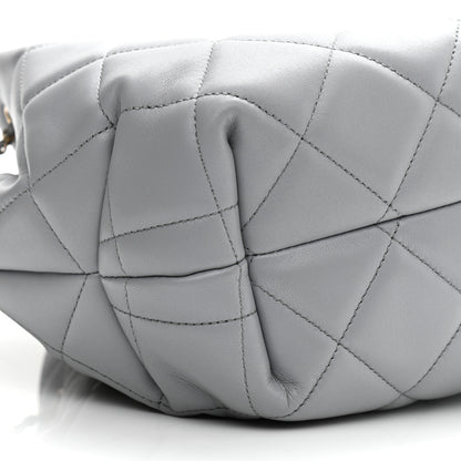 Chanel Lambskin Quilted CC Dweller Drawstring Bucket Bag Light Grey 9 of 11