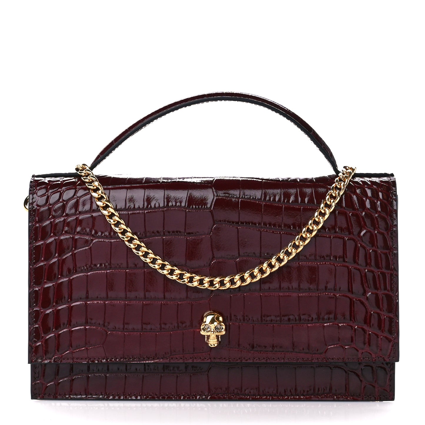 Calfskin Crocodile Embossed Skull Top Handle Bag Madder