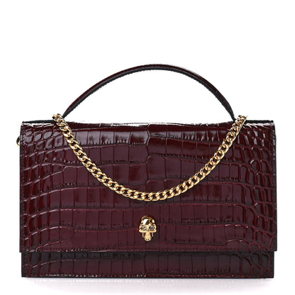 Alexander McQueen Calfskin Crocodile Embossed Skull Top Handle Bag Madder 1 of 11