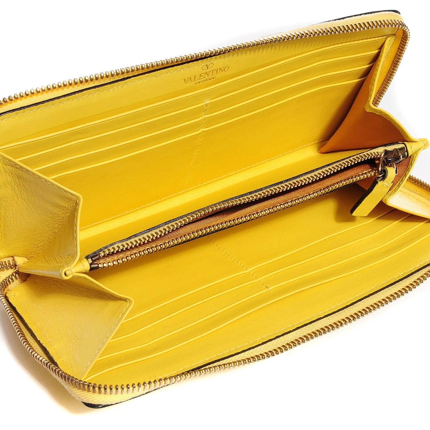 Valentino Garavani Calfskin Rockstud Zip Around Wallet Naples Yellow 5 of 9