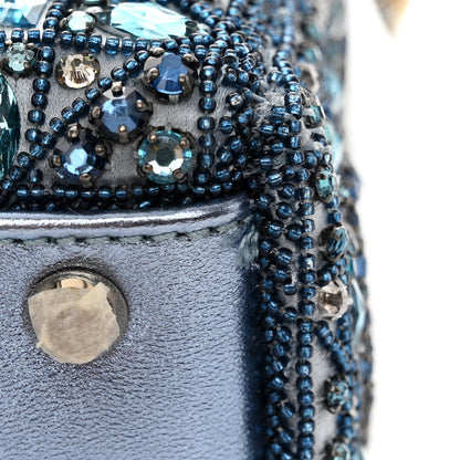 Christian Dior Metallic Calfskin Satin Celestial Bead Embroidery Cannage Mini Lady Dior Blue 11 of 11