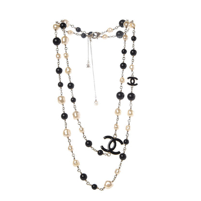 Chanel Baroque Pearl Bead Enamel CC Long Necklace Black Silver 3 of 5