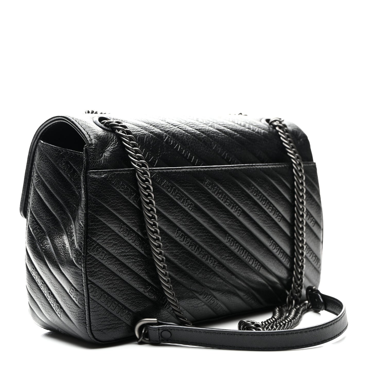 Shiny Goatskin Logo Embossed Monochrome M BB Round Shoulder Bag Black