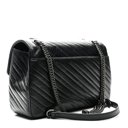 Balenciaga Shiny Goatskin Logo Embossed Monochrome M BB Round Shoulder Bag Black 3 of 9